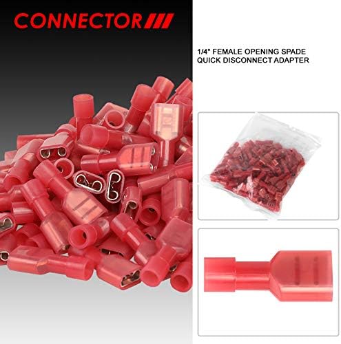 100 парчиња 1/4 16-22 GA AWG жици со црвен калај позлатен бакар, женски отвор за отворање Брзо исклучување на адаптер комплет за адаптер