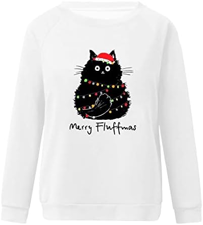 Tunuskat женски смешни божиќни маички весели весели мелки со долги ракави кошули слатки црни масти мачки графички мачки симпатични
