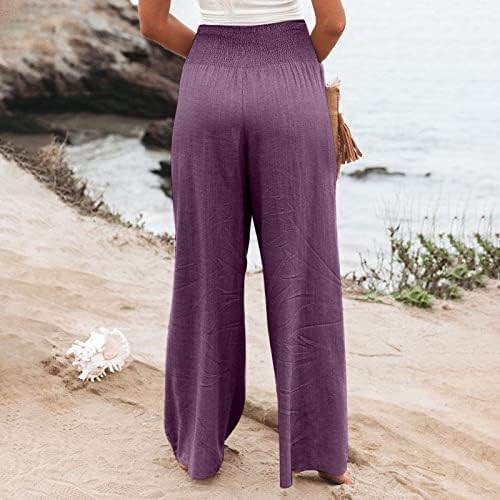 Зефотим Постелни панталони за жени широки нозе високи половини лабави се вклопуваат палацо панталони обични плажа трендовски панталони со