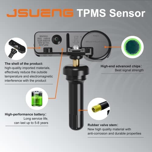 Сензор за Jsueng TPMS 315MHz компатибилен со Ford F150.F250.F350.Explorer.Focus.Fusion, 4 сензори за притисок на гуми за гуми