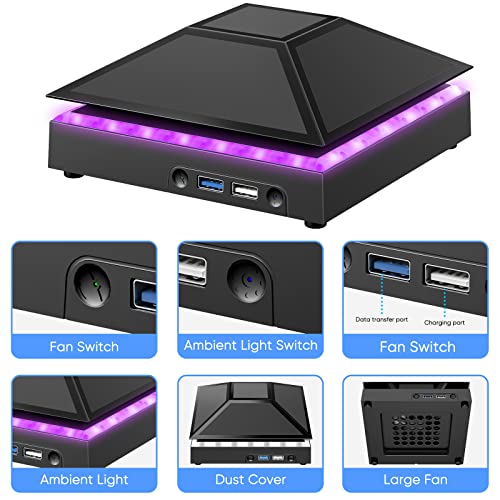 Покривка за ладење на вентилаторот за конзола Xbox Series X, систем за ладење со RGB светлина, 3,0 & 2.0 USB порт, филтер за доказ за прашина, врвен вентилатор со низок бучава со 3