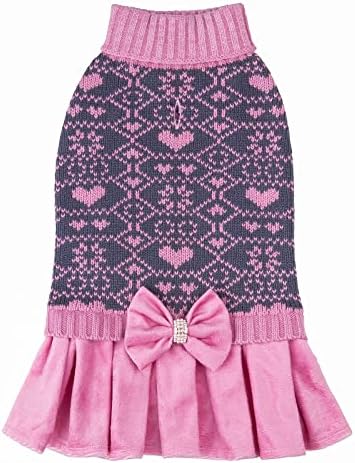Cultse Bone Day Day Day Day Comper Sweetheart Pink фустан плетен џемпер девојче кученце облека желка едно парче со лак за домашни миленици за