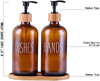 Стаклен кујнски сапун за диспензери поставени со послужавник - рачен и сапун за сапун за мијалник за кујна - стаклен сапун за