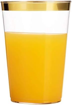 Мунфикс 100 Златни Пластични Чаши 10 Мл Проѕирни Пластични Чаши Тамблери Чаши Со Златен Раб Фенси Чаши За Венчавки За Еднократна Употреба