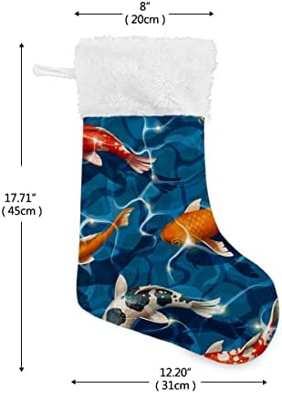 Божиќни чорапи Подводни риби Кои Јапонски базен бел плишани манжетни мерцеризирани кадифени семејни празници персонализирани големи декорации за Божиќна забава