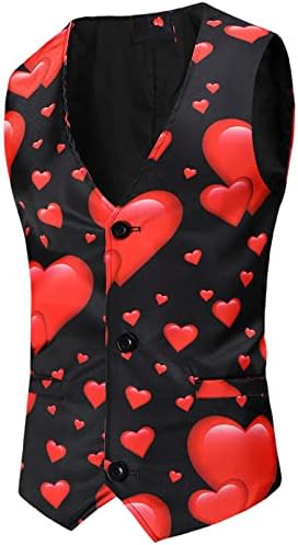 XXBR Денот на в Valentубените Ден 2 парчиња костуми за мажи, loveубов со срцев печатен елек панталони панталони тенок вклопувачки