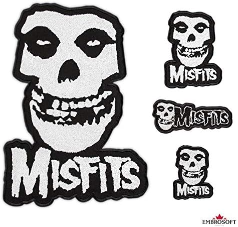 Патчето на Misfits - Везено црвено дух череп - закрпи за лого на панк -рок бенд - Музика за хорор панк - железо на вез - Големина: 3 x 3,9 инчи