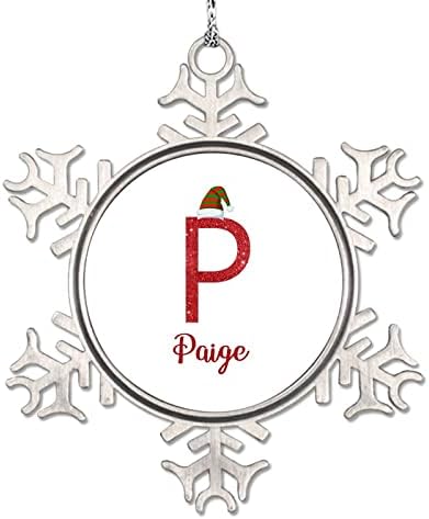 Црвена азбука Божиќна капа Божиќни украси 2022 Орнаменти од снегулка Монограм почетна буква p елка украси Новина метални подароци за свадба