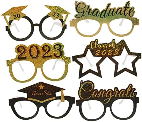 Bestoyard 6PCS 2023 2023 Дипломирање спектакли 2023 Дипломирање на очила за сонце Дипломирање забава Фото штанд реквизити Класа од 2023 година