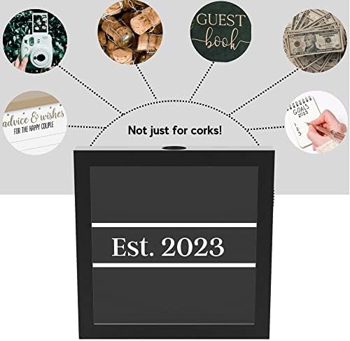 Est. 2023 рамка за кутии за сенка. Нова мајка, вино и шампањски носител на плута, алтернативна книга за гости за венчавки и фонд за меден месец.