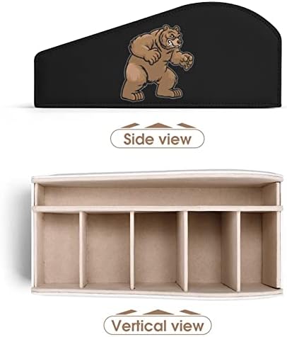 Лут Гризли мечка држач за далечински управувач PU кожен организатор кутија со 6 оддели за складирање за дневна соба спална соба