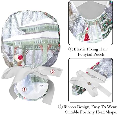 6 парчиња медицинска сестра за чистење капаци жени долга коса, ретро зимски снегулки, прилагодливо работно капаче со копче и џемпери