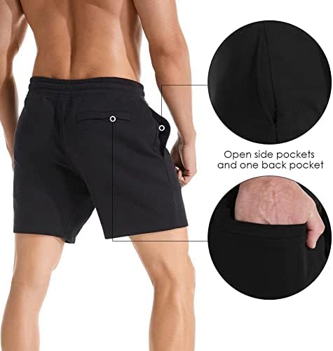 Герлобал машка салата шорцеви со длабоки џебови од 5 инчи тренингот атлетски памучни шорцеви за мажи