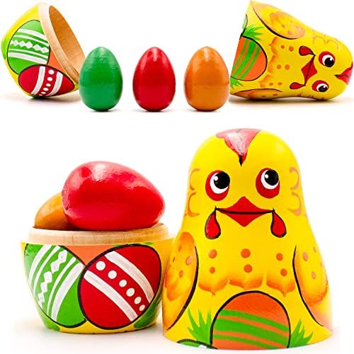 Кукли за гнездење на пилешко AEVV - кокошка со јајца Велигденски украси - пилешки подароци за loversубители на пилешко - дрвени играчки