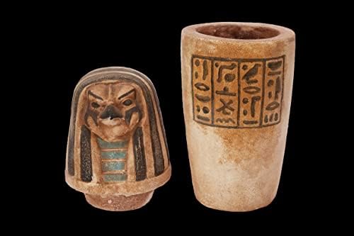 Египетската уметност канопски тегли постави 4 синови На Хорус, направени од варовник рачно насликани. Произведено Во Египет.