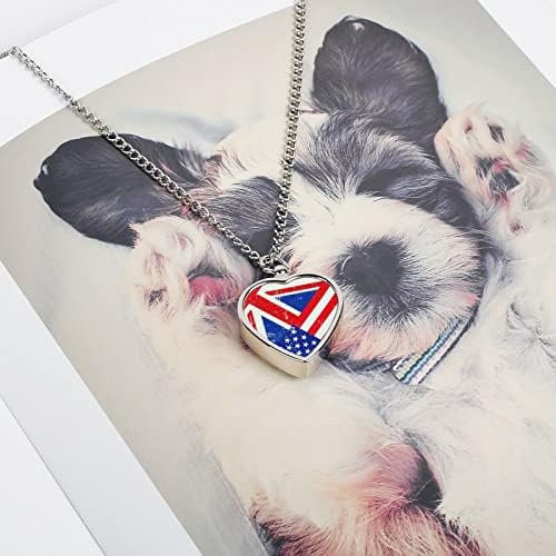 Британско И Американско Знаме Печатено Ѓердан Од Домашно Милениче За Пепел Кремирање На Срце Меморијален Приврзок Држач За Пепел За Кучешка Мачка