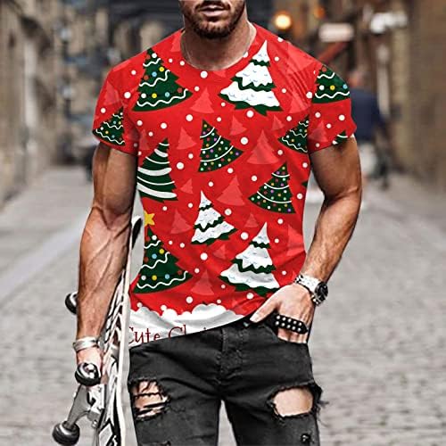 Вибаксз 2022 Божиќни Мажи Men Зима Секојдневен Краток Ракав Божиќни 3д Печатени Маици Мода Топ Блуза Машки Тесни