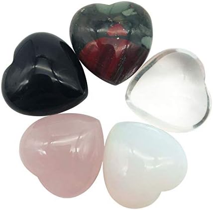фаворит врежано лекување кристално срце loveубов дланка загрижена камен реики балансирање со големина 1 инч, мешан камен, пакет од 5