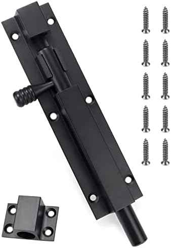 Qwork Black Slide Dorth Bolt Latch, лизгачки заклучок на завртката, 2 пакет 6 не'рѓосувачки челик тешка задебелена буриња на буриња со дупка