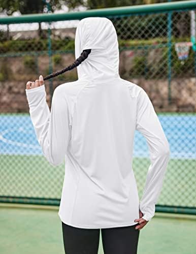 Women'sенски UPF 50+ Шума за заштита од сонце со маска со маска за ладење Брзо суво камо камо со долг ракав риболов кошула