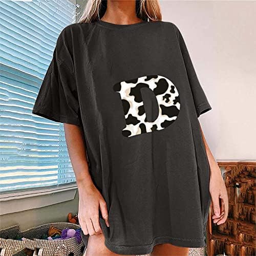 Врвна кошула за девојки лето пад на рамо облека со краток ракав трендовски памучен екипаж графички маица 02 02