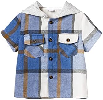 Карирана кошула за мали деца со качулки за момчиња, летни маички со џебови 1 ~ 6t
