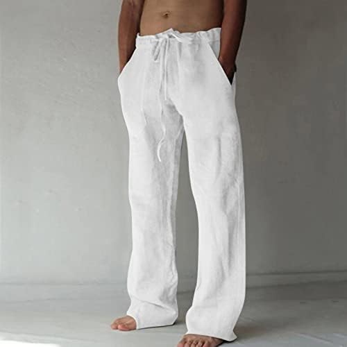 Менс памучни постелнини панталони, лабава лесна лесна еластична еластична половината за влечење панталони за мажи џогер јога панталони