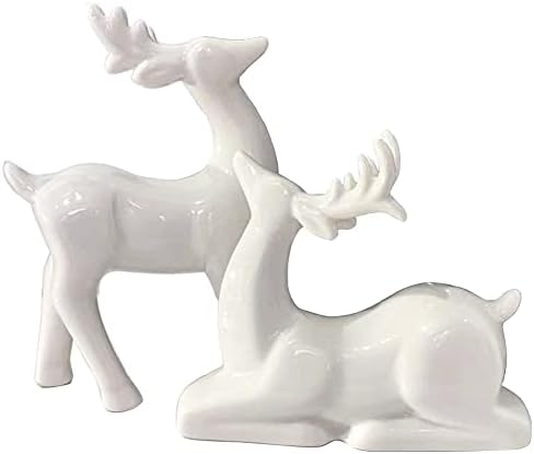 Фигурини на порцелански Божиќни ирваси, пакет 2 мини животни ирваси декор статуи скулптури таблети украси за полици на кабинети