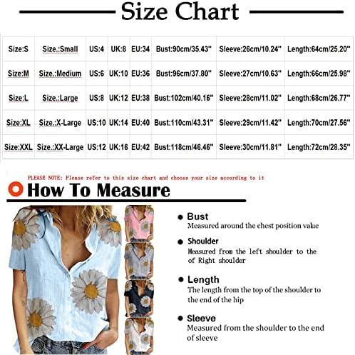 Девојки кошула со краток ракав есен лето 2023 облека редовно вклопување копче надолу по графичка лежерна блуза за дами 4L 4L