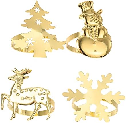 Прекицоум 4 парчиња божиќни салфетки прстени злато елк снежно дрво Снегулка прстени за места за место