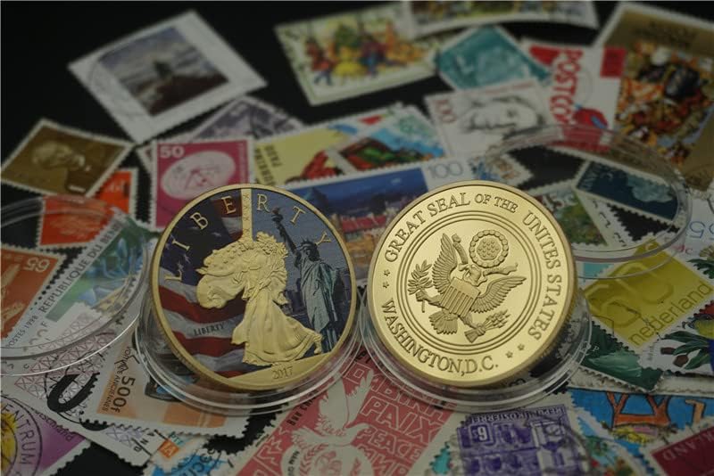 2017 Американската Статуа На Слободата Банер Кралицата Медал Златник Монета Штит Американскиот Претседател Монета Златник