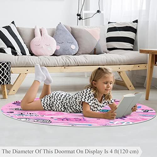 Llnsupply 4 ft круг килим за игра со низок куп, розови зборови шема за бебиња, ползи подни душеци игра игра ќебето новороденче деца