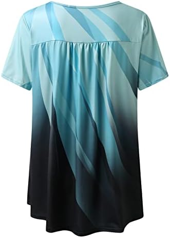 Женски врвови облечени летни летни кратки ракави Туника блуз градиентски проточни маици удобни кошули лабави вградени врвови