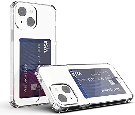 Anhong за iPhone 14 6,1 инчи чиста картичка, тенок, се вклопи во тенки заштитни меки меки TPU-апсорбирачки паричник, со држач за картички
