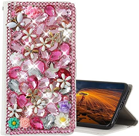 Сјајот Паричник Телефон Случај Компатибилен со iPhone XR 2018, As-ZEKE 3d Рачно Изработени Серија Цвет Цветни Пеперутка Кристал