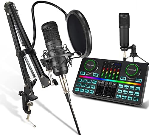 DJ Mixer, се-во-еден подкаст опрема за производство на музика за снимање на музика со микрофон со кондензатор 3,5 mm за стриминг во живо, компатибилен