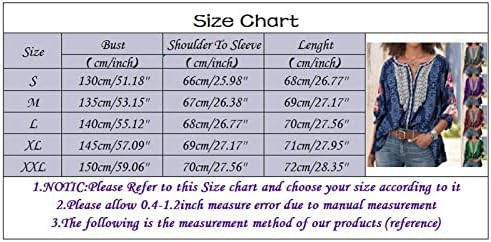 Женски бохо печати долг ракав тркалезен врат копче, обична кошула блуза врвови женска маица со маица