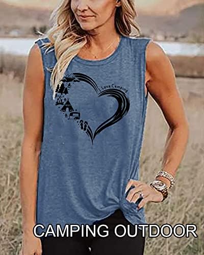 Womenените сакам да кампуваат кошула симпатична кампување срце графичко лето летово вакирање на отворено обичен атлетски краток ракав o вратот