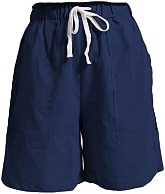 Fireero Lenen Bermuda Shorts за жени кои се повлекуваат лабава еластична половината обична бохо печати удобни шорцеви со џебови