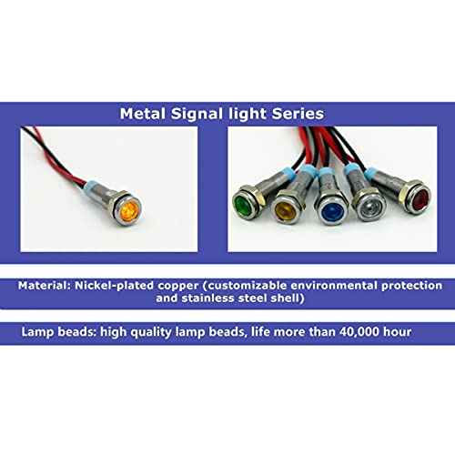4 парчиња 12мм метална индикатор светло, 110V сигнал светлина водоотпорен безбедносен сигнал светло за предупредување со жица од 15 см,
