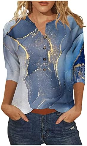 Seryu летна обична работа 3/4 кошула за ракави за жени плус големина лабава удобност печатена пелум тенка лажичка на вратот блуза