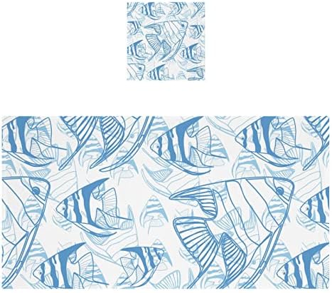 Скица за риби од Aixiwawa Сина сет за миење на крпи за бања, памучни крпи Тенка мека абсорбента за бања 2 пакувања Декоративно