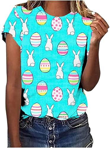 Велигденски кошули со јајца за жени летни слатки основни тимови тинејџерки лабави обични врвови со кратки ракави, празник за блуза
