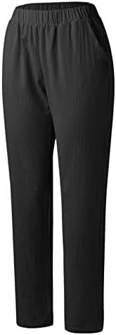 Употреба на широки панталони за нозе за жени памучни постелнина панталони со високи панталони панталони со панталони со џеб