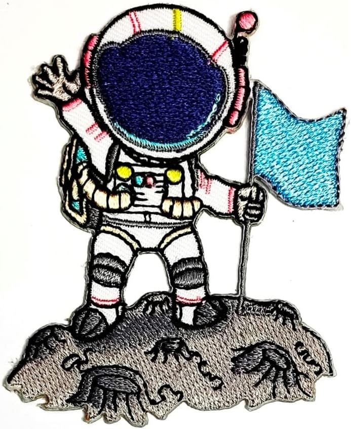 Кленплус 3 парчиња. Астронаут На Месечината Цртан Филм Вселената Авантура Лепенка Везено Железо На Значка Шие На Лепенка Облека Везење Апликација Налепница Ткаени