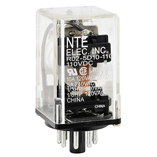 NTE Electronics R02-5D10 - 110 R02 Серија Општа Намена Multicontact Dc Реле, Спдt Контакт Аранжман, 10 Засилувач, 8 Пински Октален