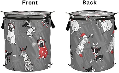 Смешни божиќни кучиња се појавуваат со алишта за алишта со капаци за перење со капаци со рачки што може да се сруши за складирање на корпа за