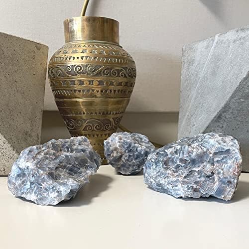 Минералистичка колекција кристално лекување камења, калцит сина боја, 1 lb природни калцитни карпи, кристални кластери со висока