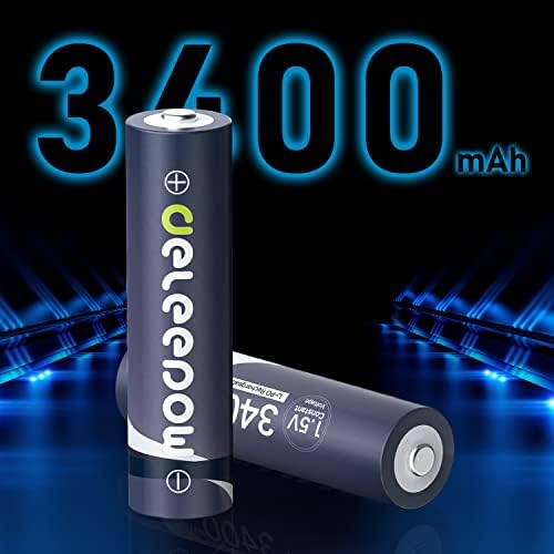 Делепоу Батерии за ПОЛНЕЊЕ 3 3400mWh Батерии За Полнење Lit Литиум 4 Брои Со Полнач и 4 Брои 1200mwh Ааа Батерии На Полнење 1500 Циклус