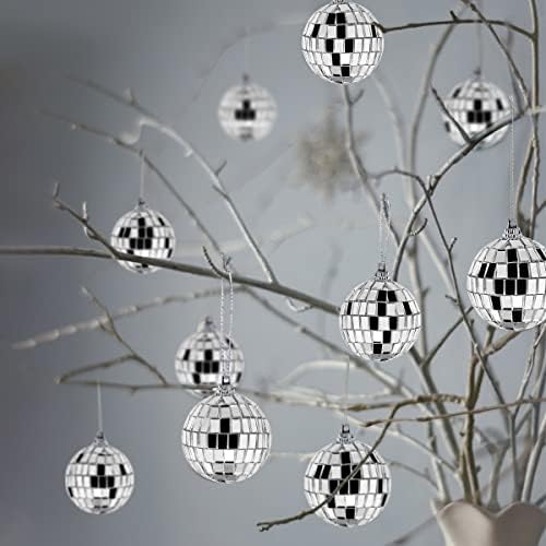 HOFUMIX Божиќни топки Диско топки Сребрени висечки топки Божиќни декор за забавен клуб домашен реквизит XMAS Tree 1.2 инчи 24 парчиња